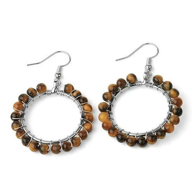 Silver Wire Wrapped Natural Stone Earrings-Your Soul Place